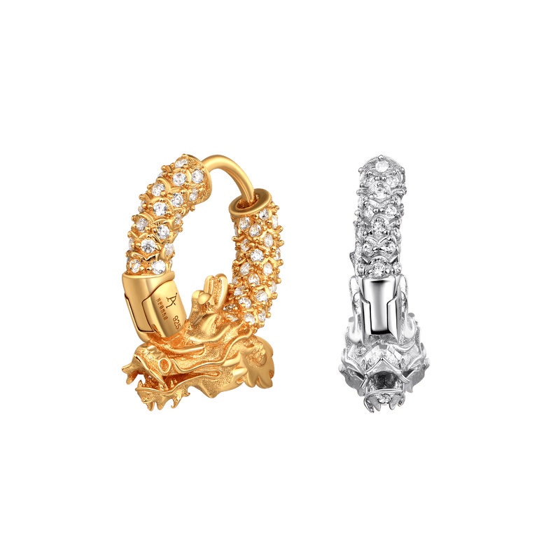 WONG Dragon Hoop Moissanite Earrings- Men's & Women's gold hoop earrings - APORRO