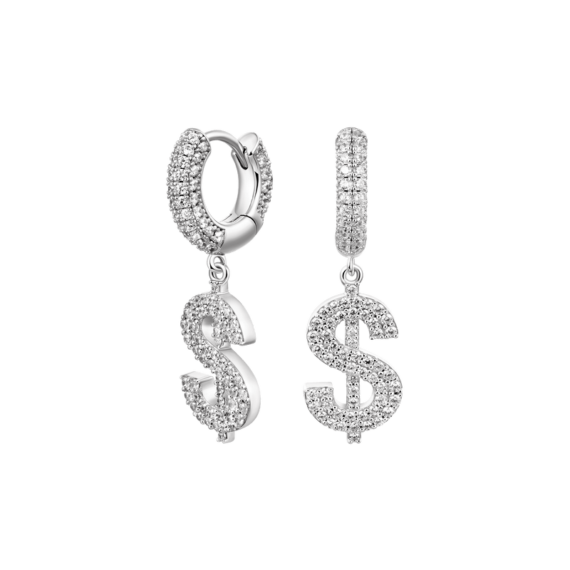 Dollar Sign Earrings - 925 Silver dangly earrings for Men & Women - APORRO
