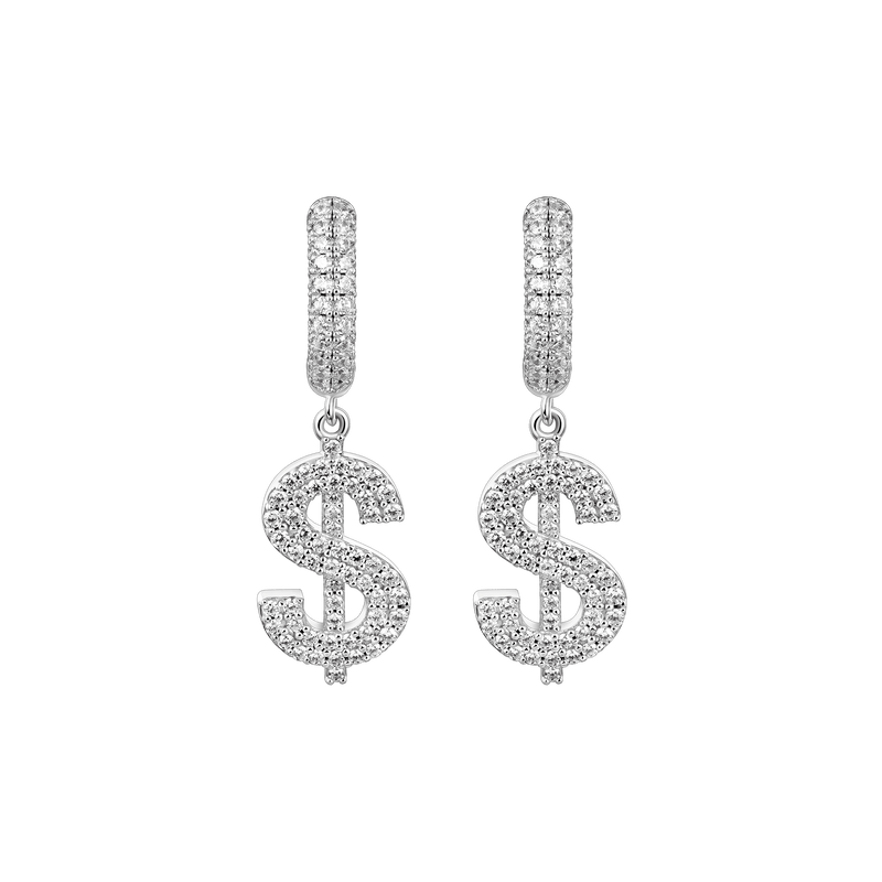 Dollar Sign Earrings - 925 Silver dangly earrings for Men & Women - APORRO