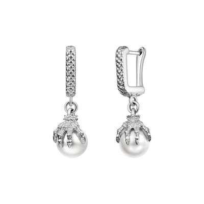 S925 WONG Dragon Claw Pearl Dangly Earring