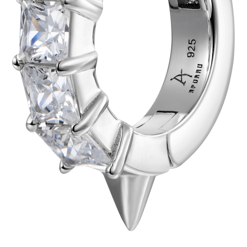 Princess Cut Spike Hoop Earrings - Men & Women's silver small hoop - APORRO