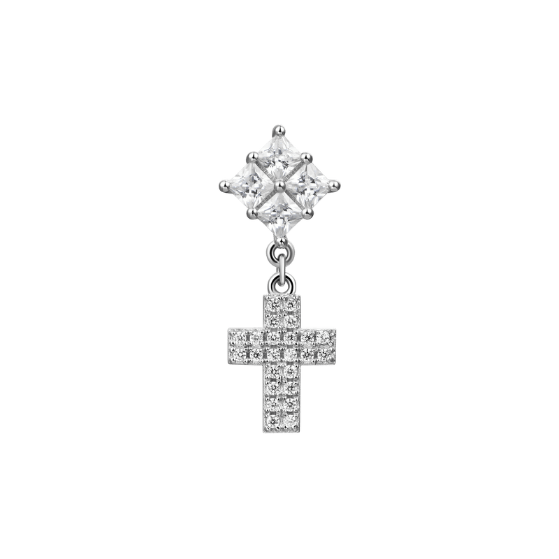 Cross Drop Earring - Men & Women's silver cross drop earring - APORRO