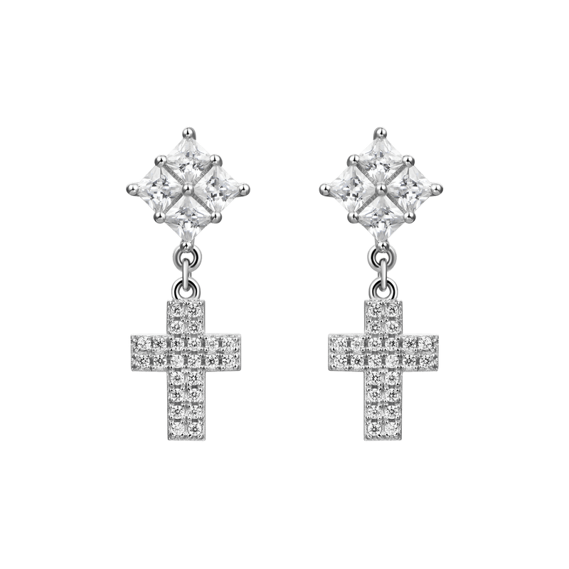 Cross Drop Earring - Men & Women's silver cross drop earring - APORRO