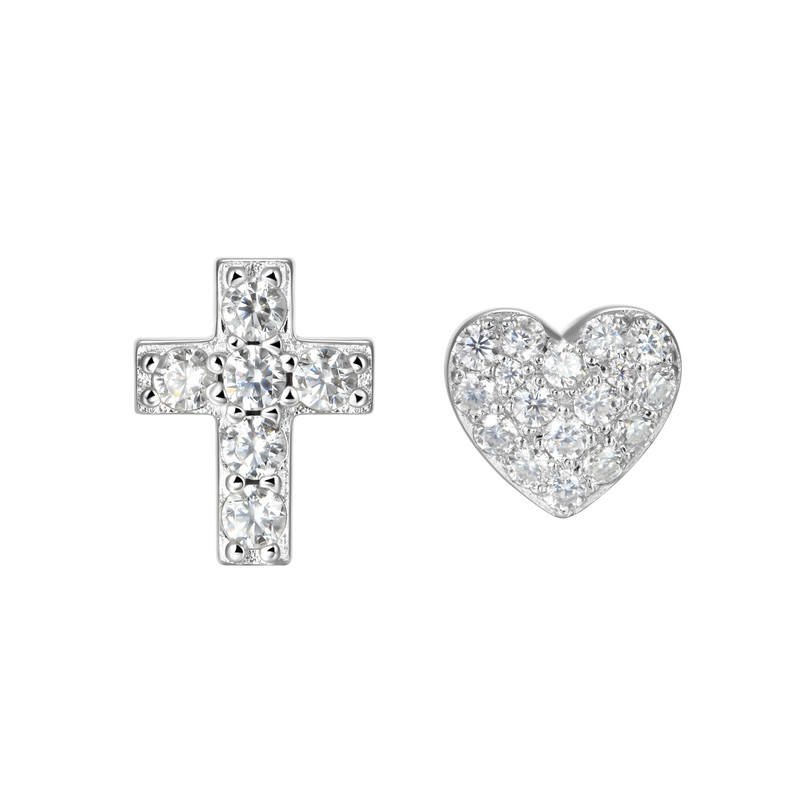 Cross Stud Earring + Heart Shape Stud Earring - APORRO