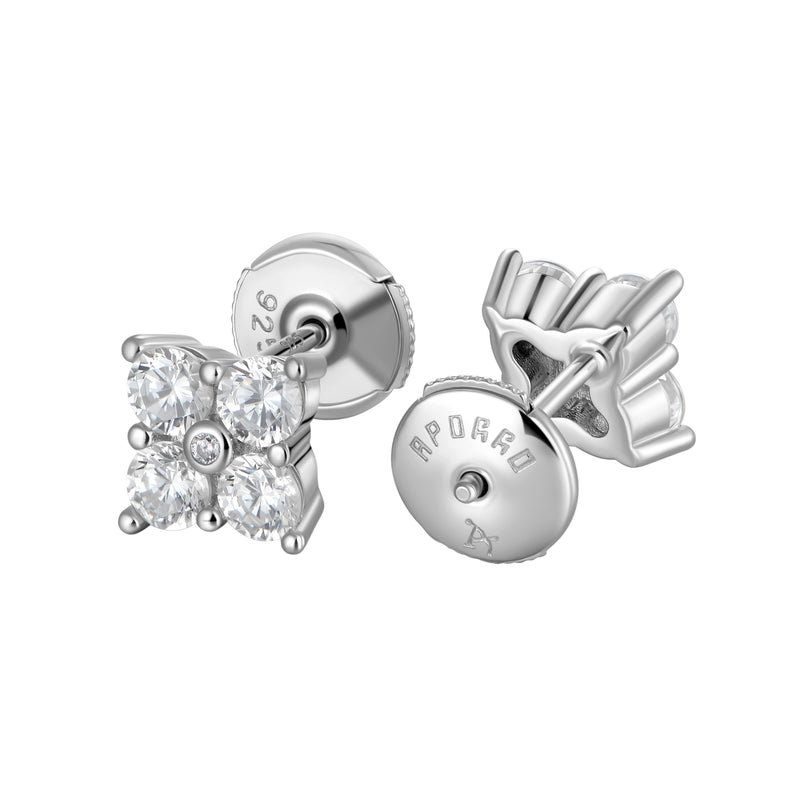 Round Flower Stud Earrings - sterling silver stud earring for him/her - APORRO