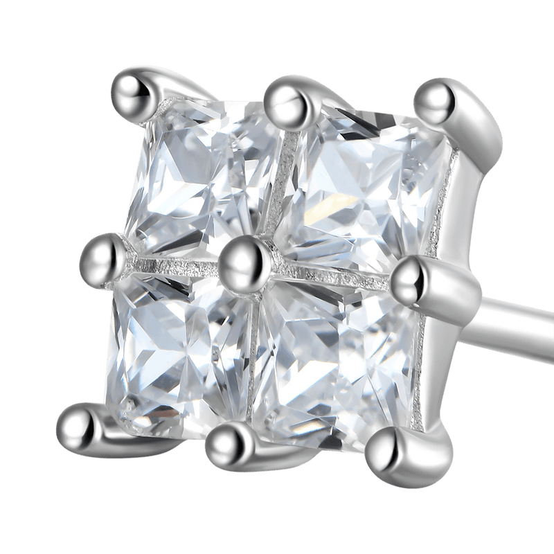Princess Cut Quad Stud Earrings - Men & Women's silver stud earring - APORRO