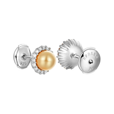 Moissanite Pearl Stud Earrings - Pair