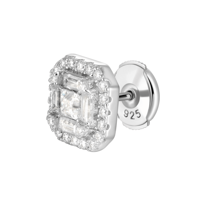 Moissanite Double Layer Octagonal Stud Earrings - White gold stud earrings - APORRO