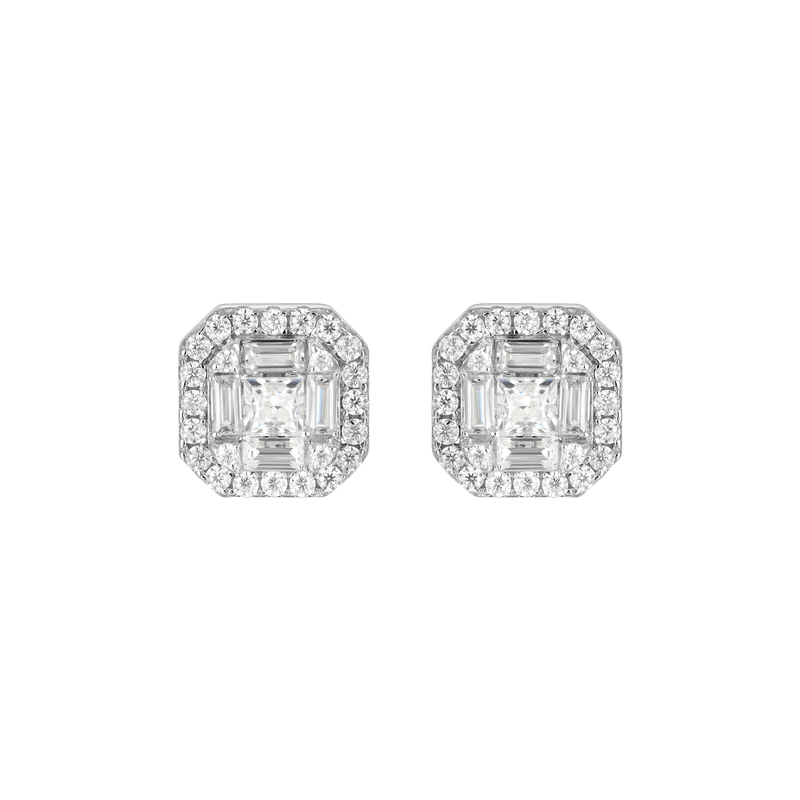 Moissanite Double Layer Octagonal Stud Earrings - White gold stud earrings - APORRO