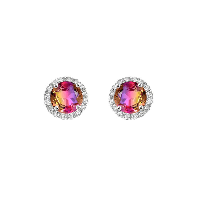 Round-Cut Gradient Tourmaline Halo Stud Earring - APORRO