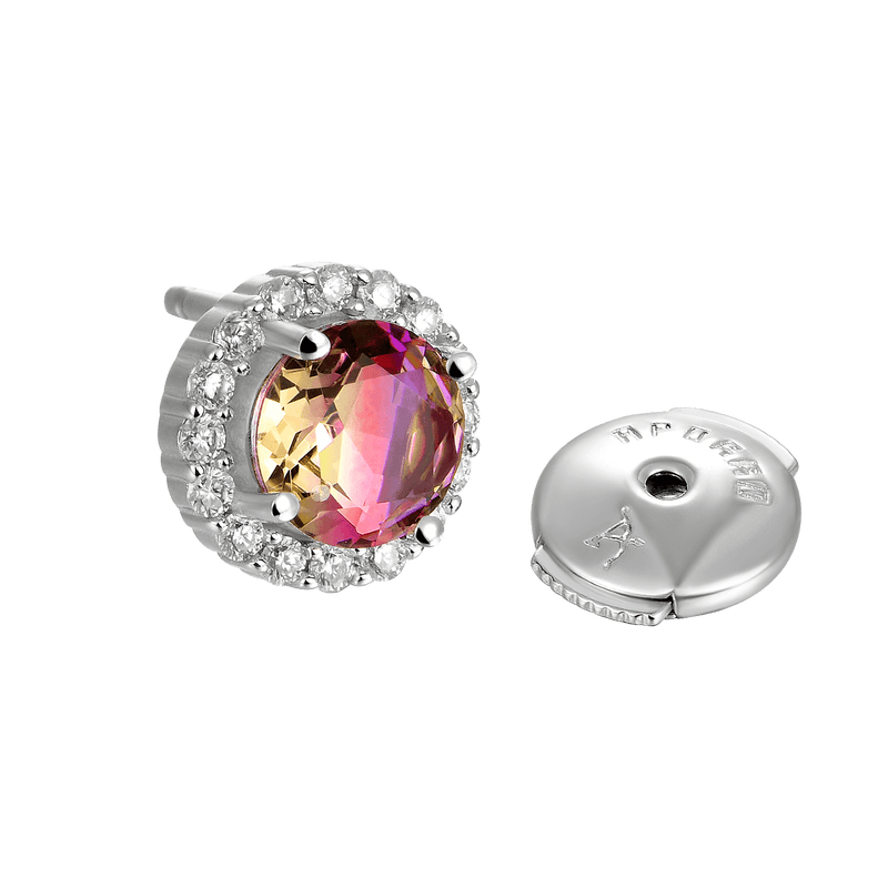 Round-Cut Gradient Tourmaline Halo Stud Earring - APORRO