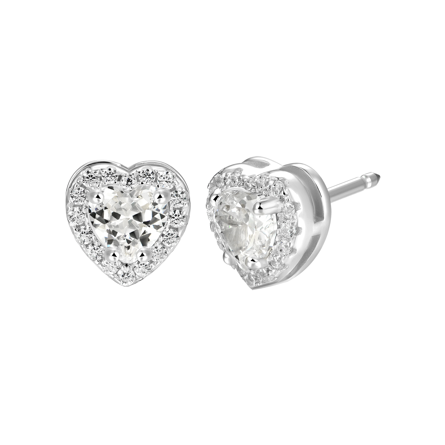 Moissanite Halo Heart Stud Earring