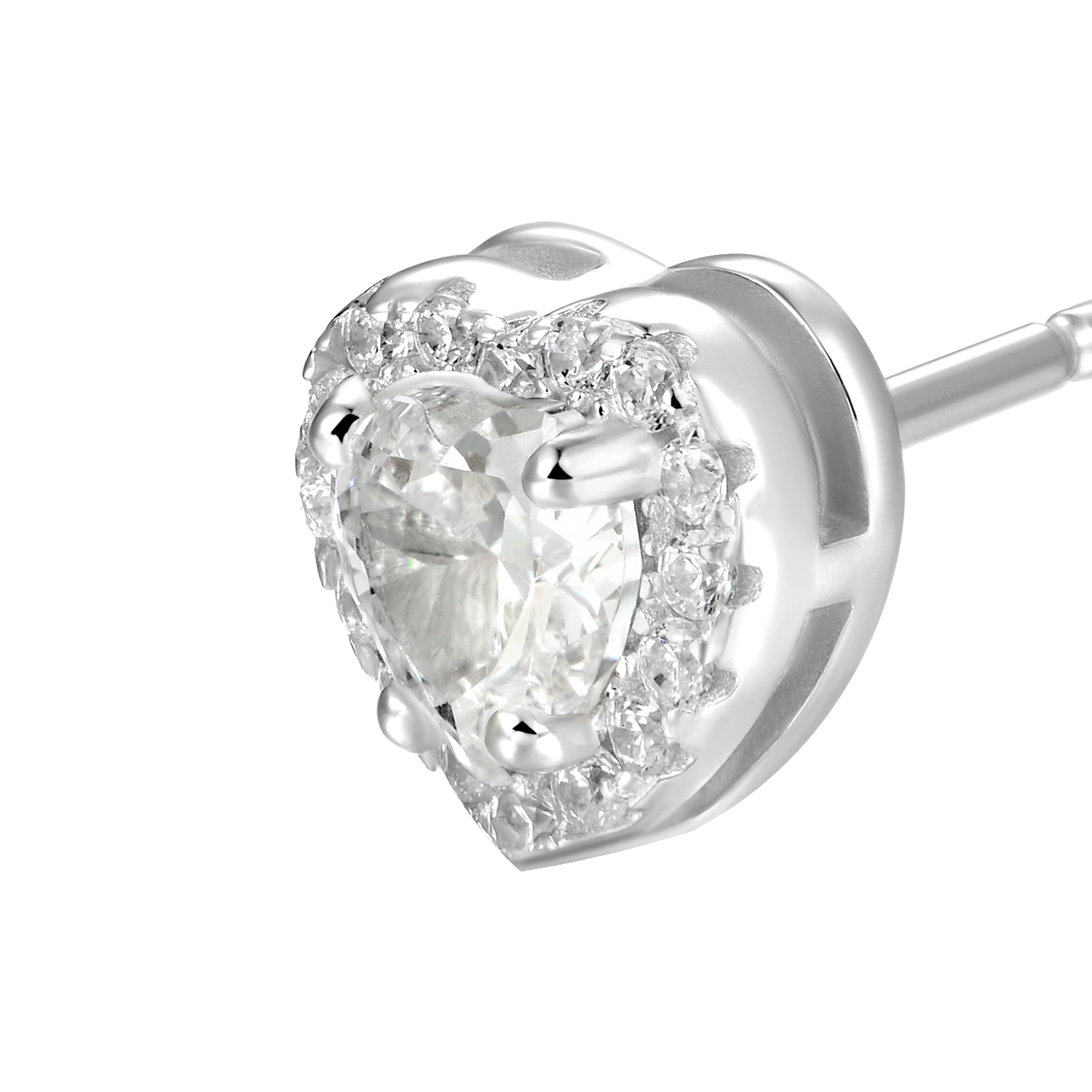 Moissanite Halo Heart Stud Earring