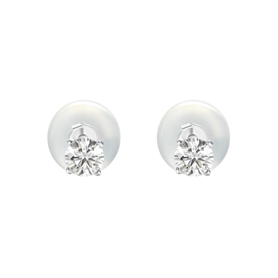 Solid Gold Round Diamond Stud Earrings - Pair