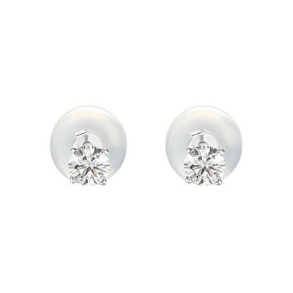 Solid Gold Round Diamond Stud Earrings - Pair