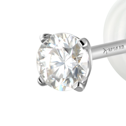Solid Gold Round Diamond Stud Earrings - Pair