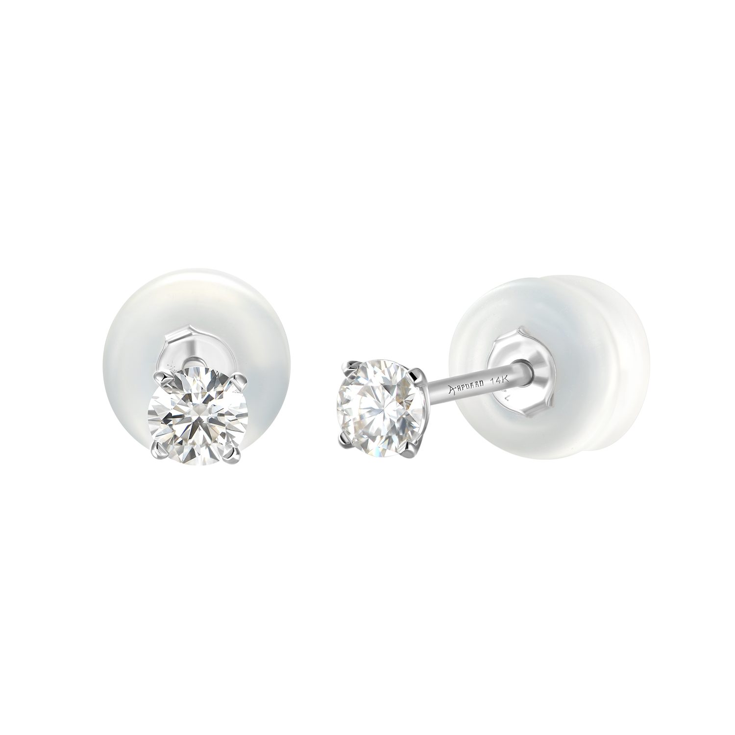 Solid Gold Round Diamond Stud Earrings - Pair