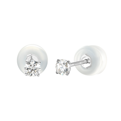 Solid Gold Round Diamond Stud Earrings - Pair