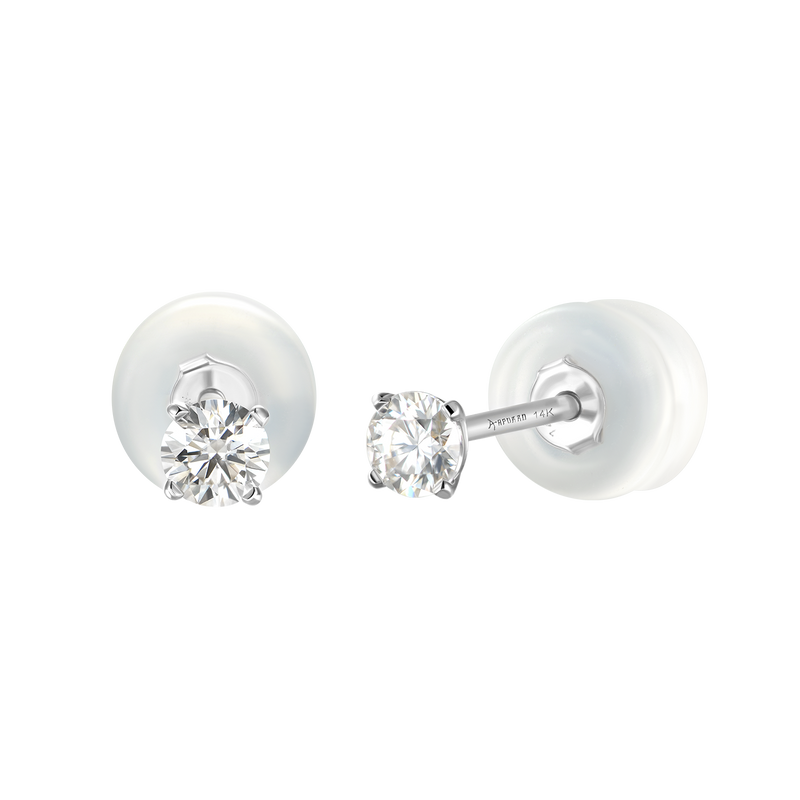 Solid Gold Round Diamond Stud Earrings - Pair - APORRO