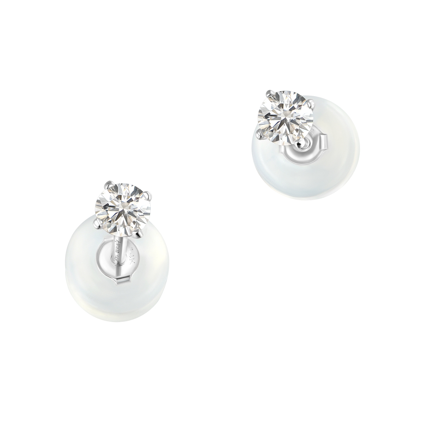 Solid Gold Round Diamond Stud Earrings - Pair