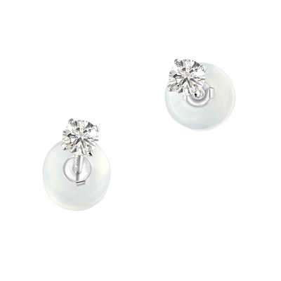 Solid Gold Round Diamond Stud Earrings - Pair