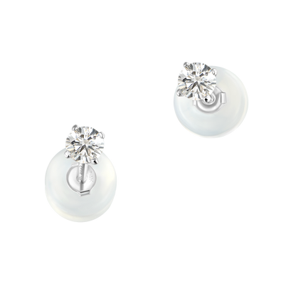 Solid Gold Round Diamond Stud Earrings - Pair