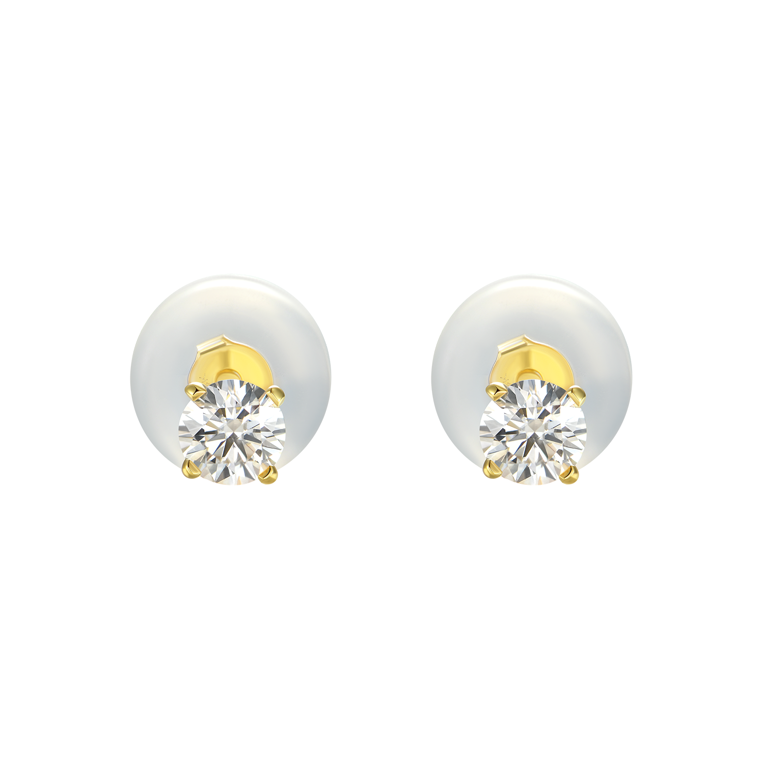 Solid Gold Round Diamond Stud Earrings - Pair