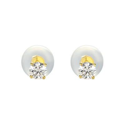 Solid Gold Round Diamond Stud Earrings - Pair