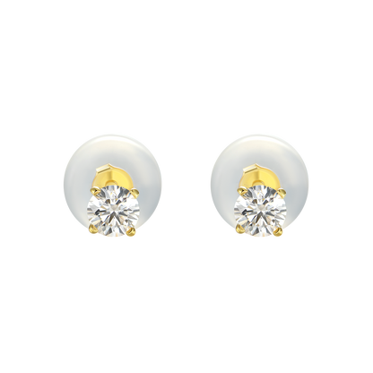 Solid Gold Round Diamond Stud Earrings - Pair