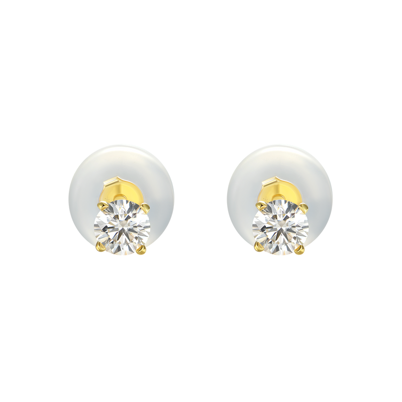 Solid Gold Round Diamond Stud Earrings - Pair - APORRO