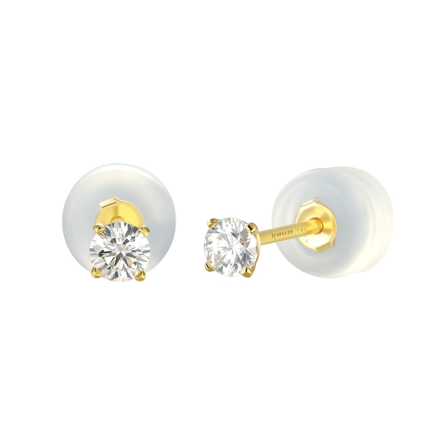 Solid Gold Round Diamond Stud Earrings - Pair