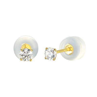 Solid Gold Round Diamond Stud Earrings - Pair