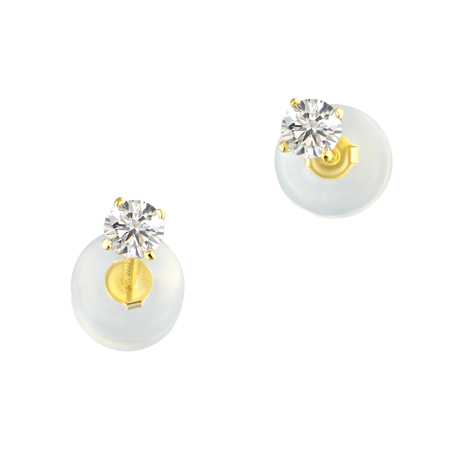 Solid Gold Round Diamond Stud Earrings - Pair