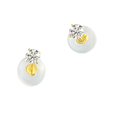 Solid Gold Round Diamond Stud Earrings - Pair
