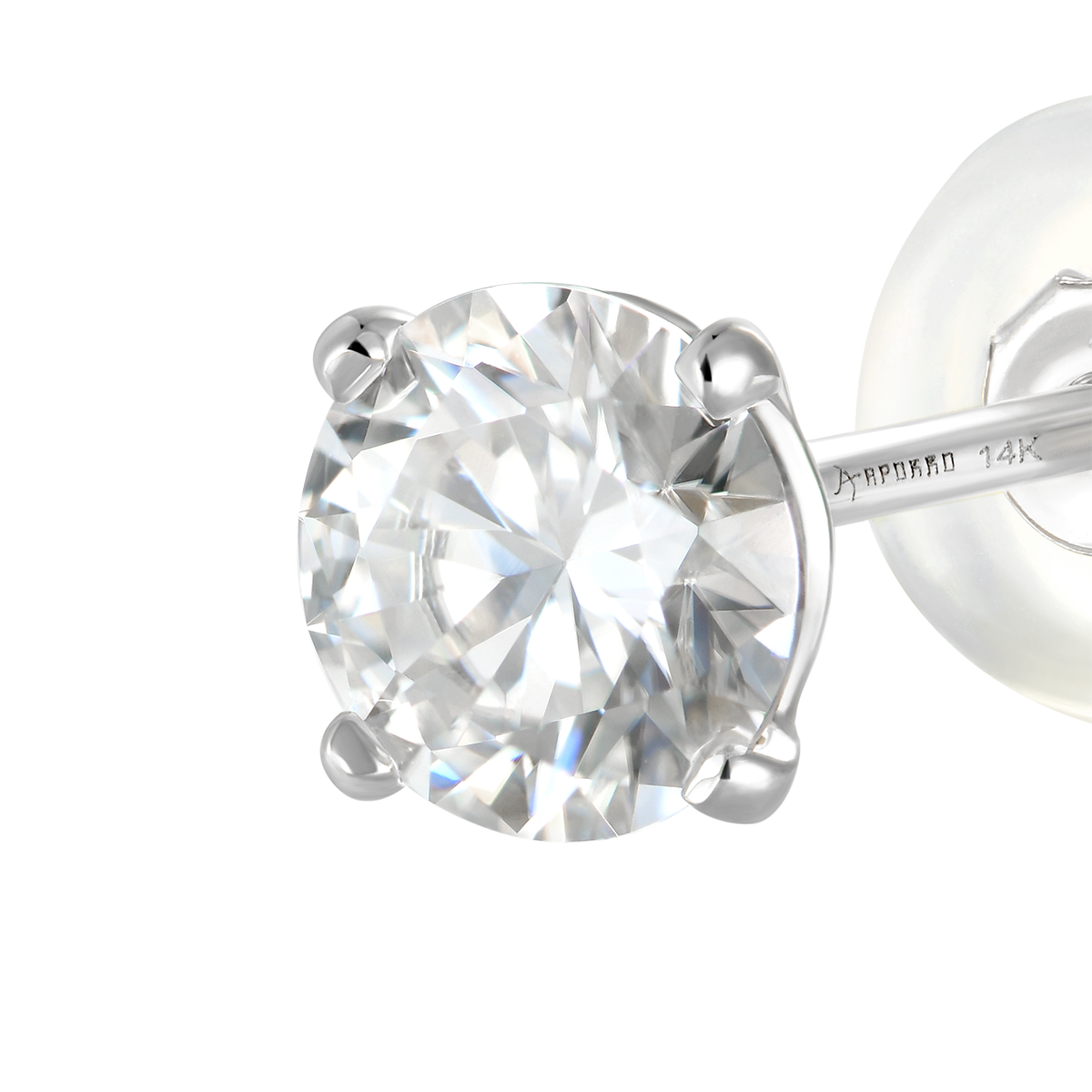 Solid Gold Round Diamond Stud Earrings - Pair