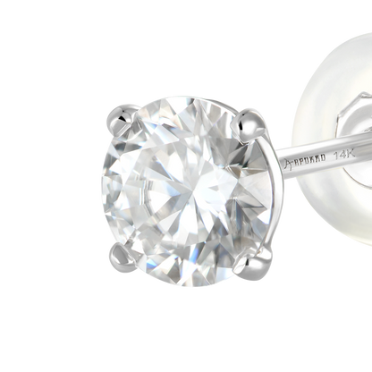 Solid Gold Round Diamond Stud Earrings - Pair