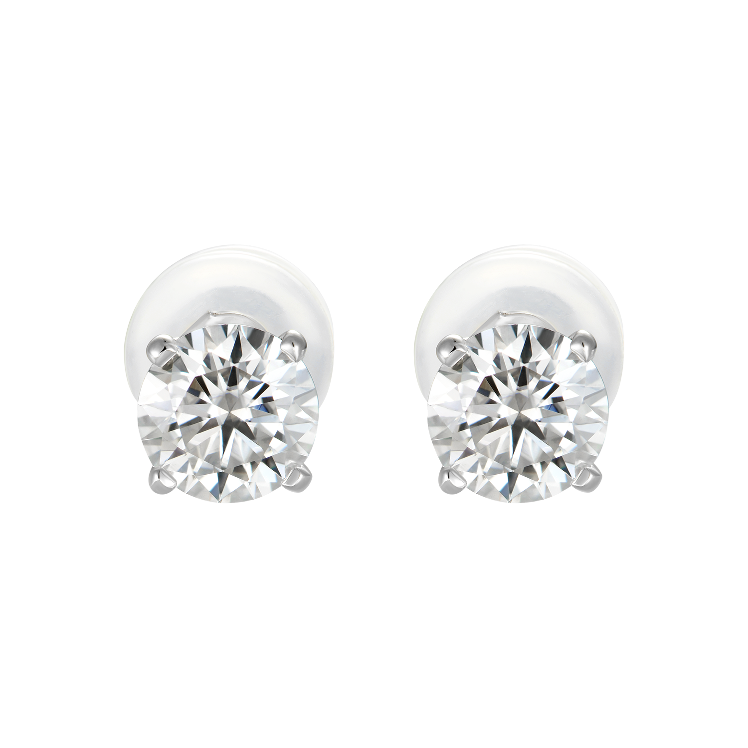 Solid Gold Round Diamond Stud Earrings - Pair