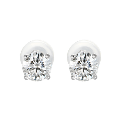 Solid Gold Round Diamond Stud Earrings - Pair