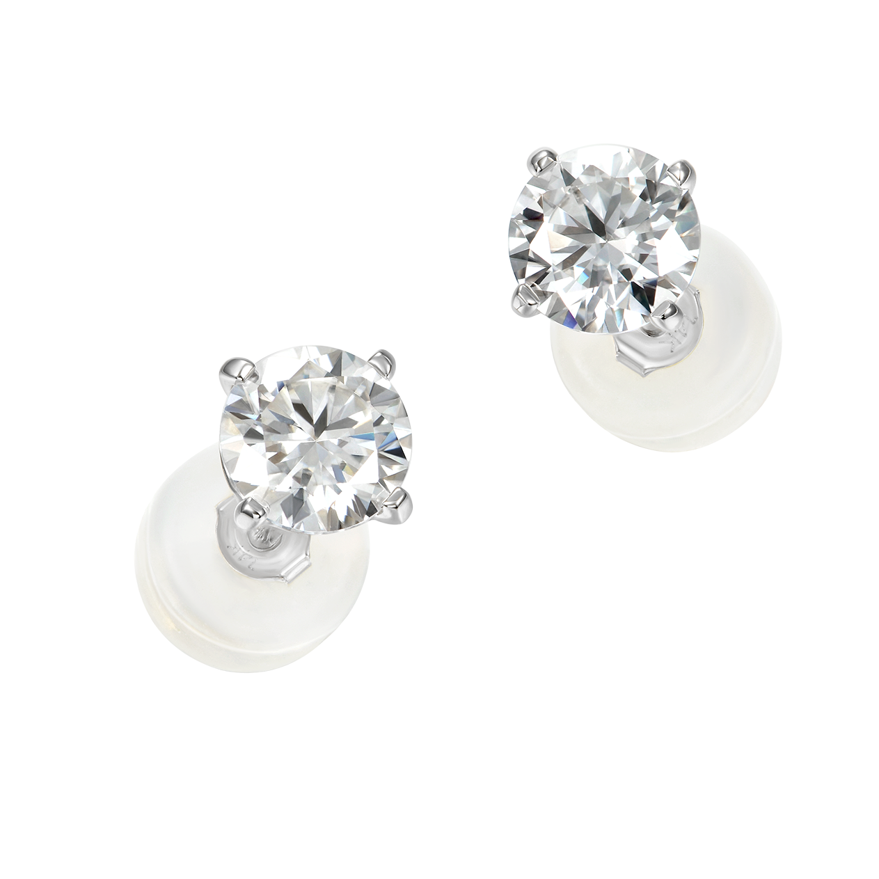 Solid Gold Round Diamond Stud Earrings - Pair