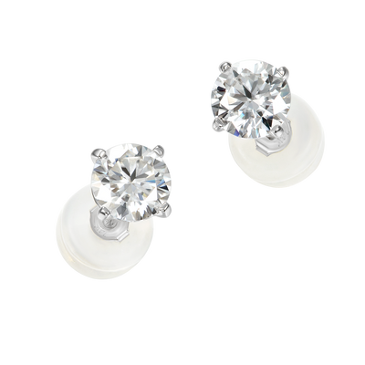 Solid Gold Round Diamond Stud Earrings - Pair