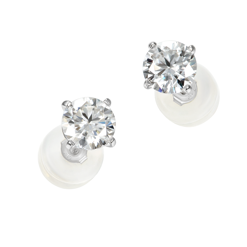 Solid Gold Round Diamond Stud Earrings - Pair - APORRO