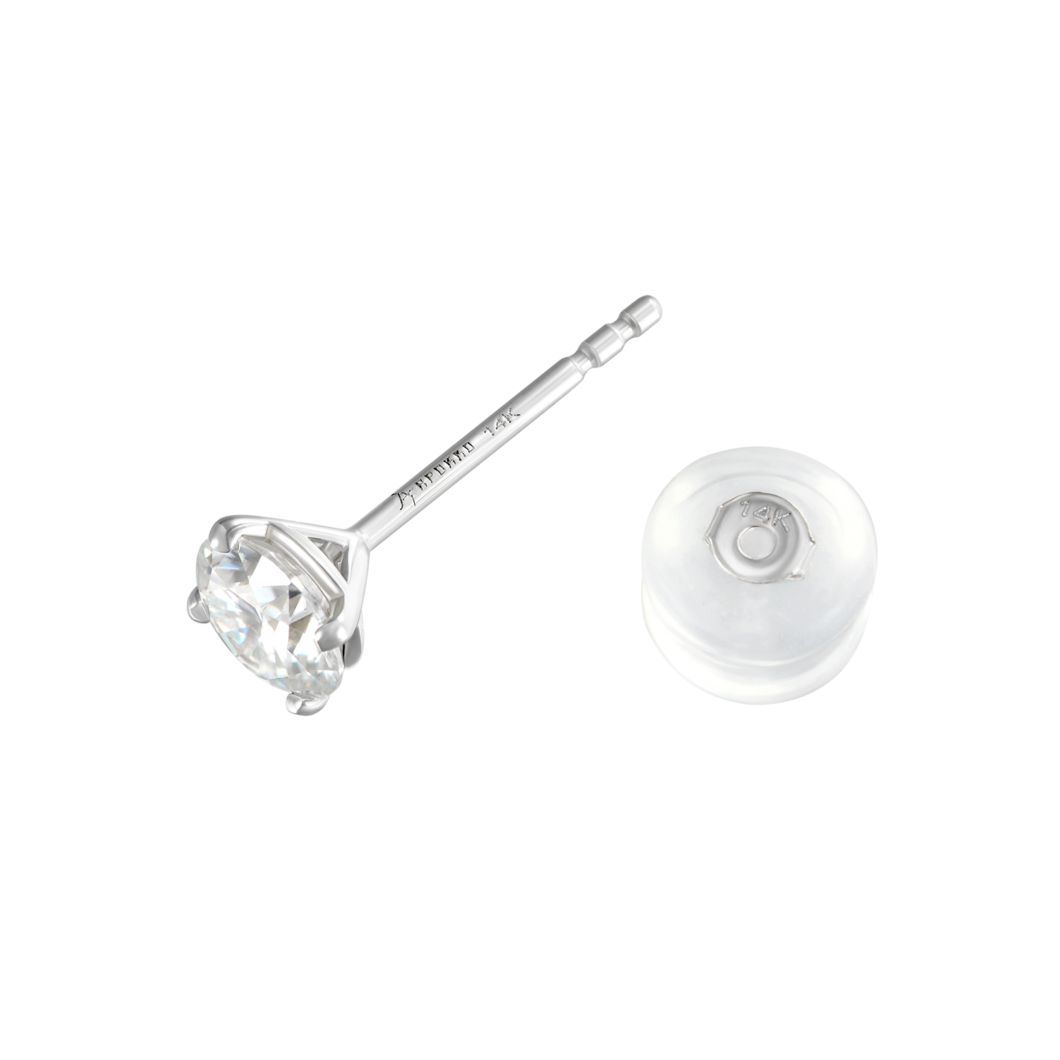 Solid Gold Round Diamond Stud Earrings - Pair