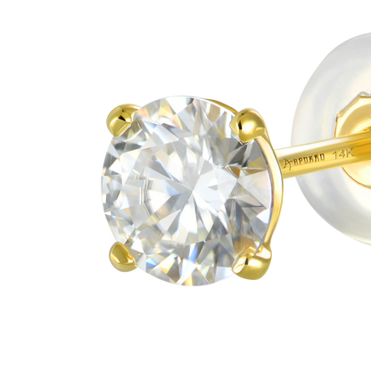 Solid Gold Round Diamond Stud Earrings - Pair