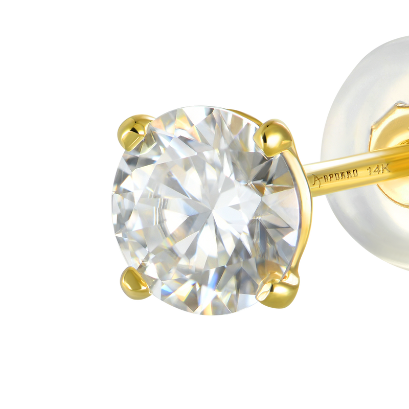 Solid Gold Round Diamond Stud Earrings - Pair - APORRO