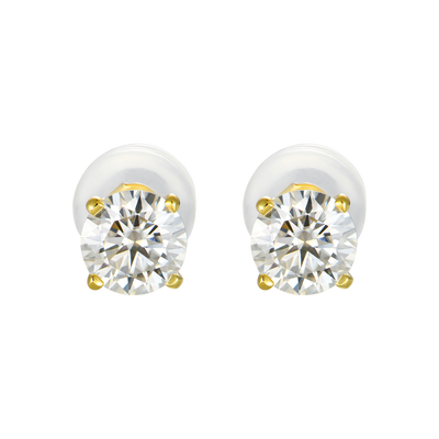 Solid Gold Round Diamond Stud Earrings - Pair