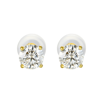 Solid Gold Round Diamond Stud Earrings - Pair