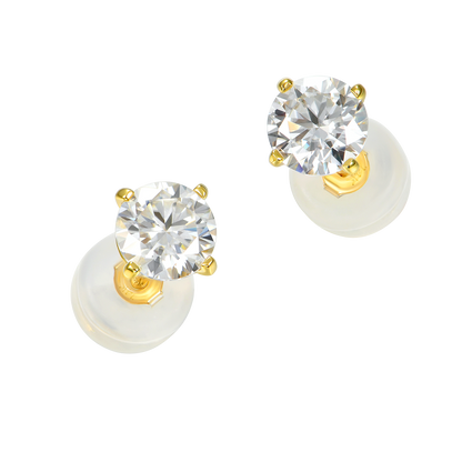 Solid Gold Round Diamond Stud Earrings - Pair