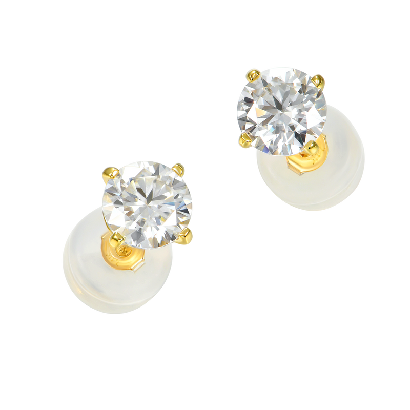 Solid Gold Round Diamond Stud Earrings - Pair - APORRO