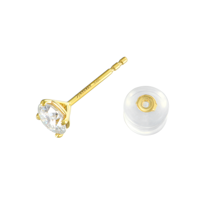 Solid Gold Round Diamond Stud Earrings - Pair