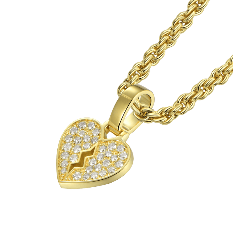 18K Solid Gold Diamond Broken Heart Pendant - Men's & Women's Necklace - APORRO